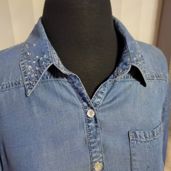 Justice denim blouse long sleeve sz 18 / XL - Picture 4 of 9